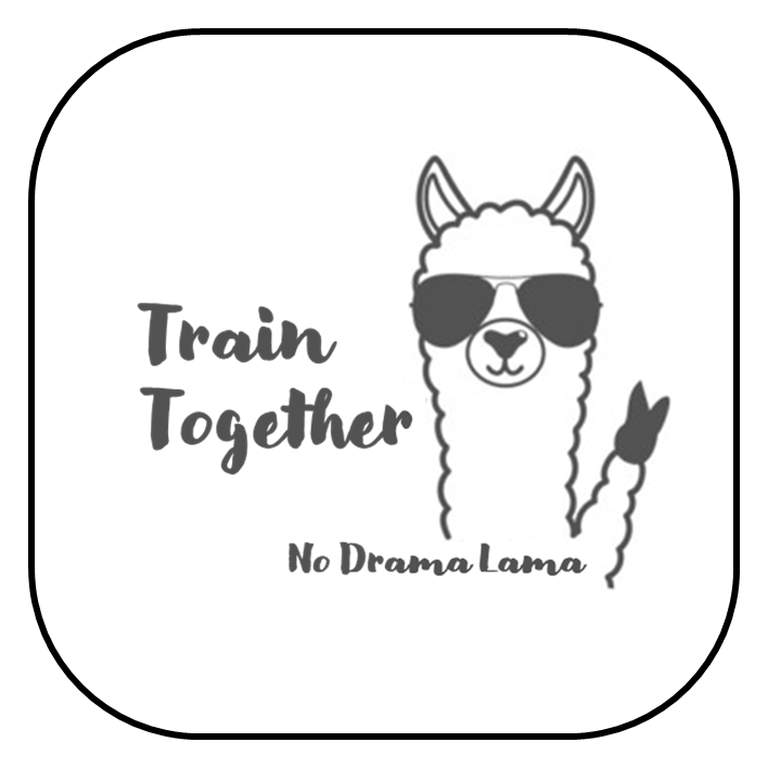 BMX Train Together series logo. A Lama showing a peace sign has No Drama Lama as Subscript