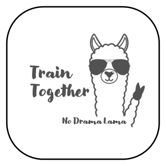 BMX Train Together series logo. A Lama showing a peace sign has No Drama Lama as Subscript